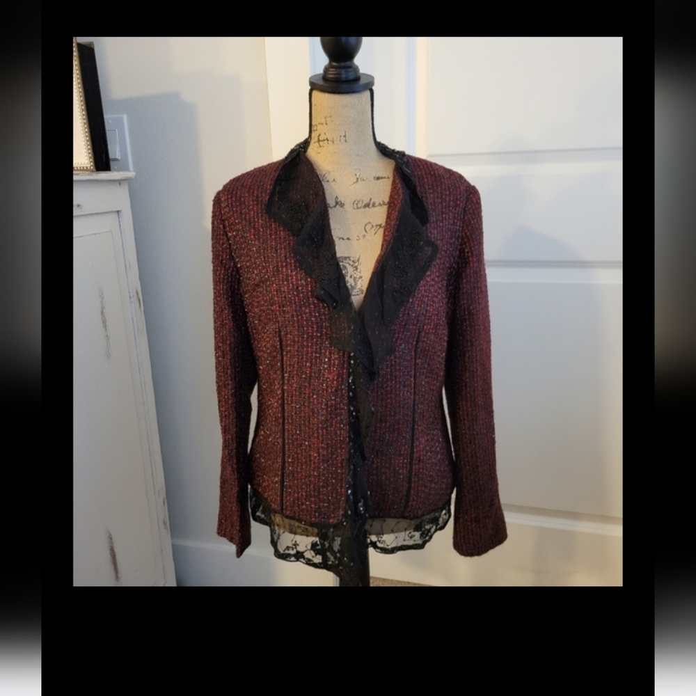 CHICO'S SZ.1 BEADED TWEED BLAZER/JACKET (Gently Used) - Picture 3 of 10